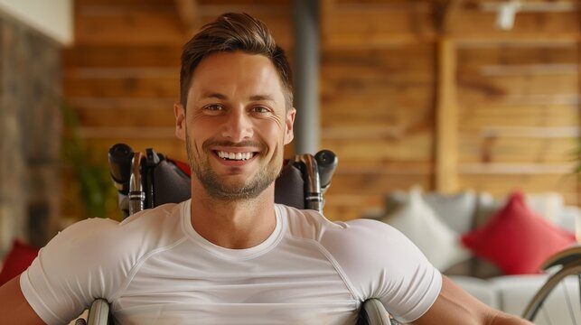 A man in a wheelchair is smiling and posing for a picture