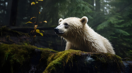 Forest Ghost, A Bear in Canadian Rainforests. Generated AI