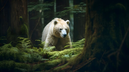 Forest Ghost, A Bear in Canadian Rainforests. Generated AI