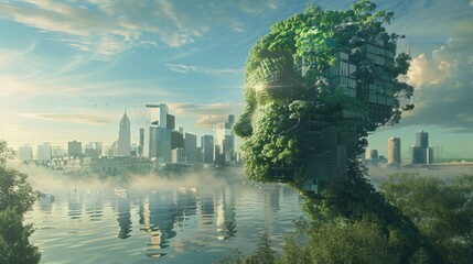 Sustainable environment concept. The image depicts human thinking towards preserving nature. World...