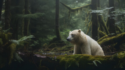 Forest Ghost, A Bear in Canadian Rainforests. Generated AI