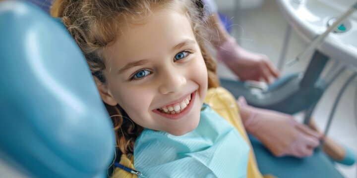 kid dentist concept with kid at dental smile to camera 