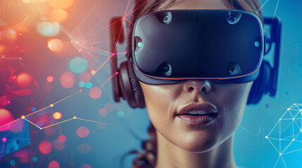 Naklejka premium Woman Wearing Virtual Reality Headset
