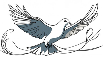 Obraz premium One continuous line drawing of flying up dove. Bird symbol of peace and freedom in simple. Generative AI.