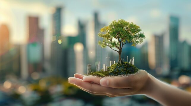 Sustainable environment concept. The image depicts human thinking towards preserving nature. World environment day, earth day and climate change.