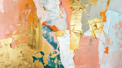 The abstract art print has golden textures, freehand oil paintings on canvas, brushstrokes and modern design. Products include prints, wallpapers, posters, cards, murals, rugs and hangings.