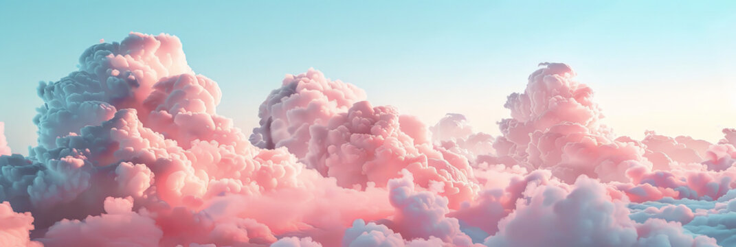 Beautiful soft pink and white clouds in the sky, banner