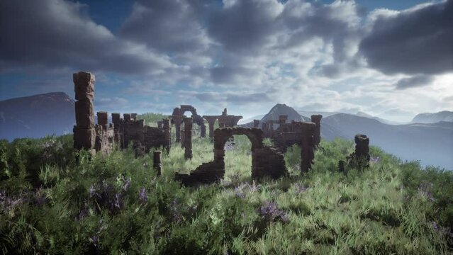 Ancient stone ruins of a castle on the hills