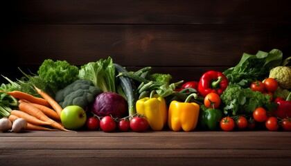 Fresh vegetables and fruits in the background 