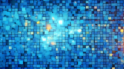 Digital blue glitter square mosaic abstract graphic poster web page PPT background
