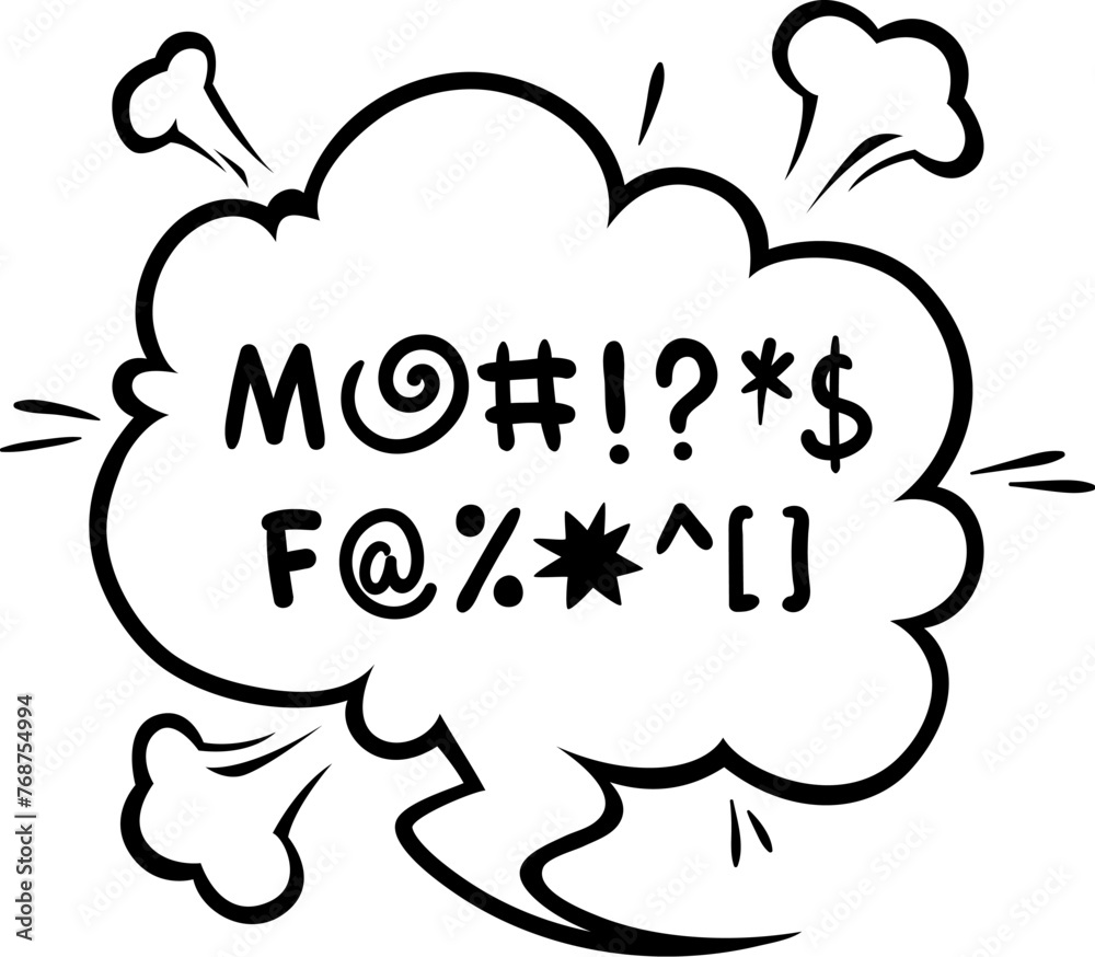 Aufkleber comic swear speech bubble, hate angry talk, aggressive expletive curse convey the intensity of profa