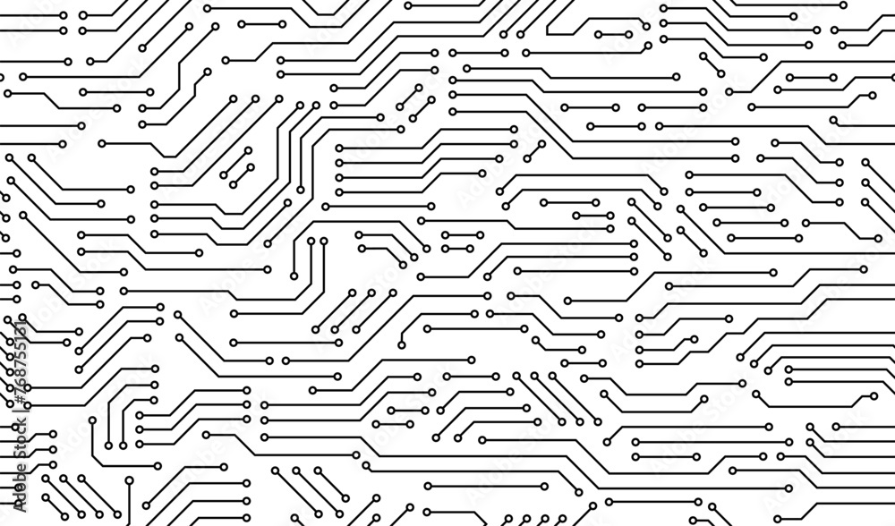 Wall mural motherboard seamless pattern or computer circuit board, vector background of microchip texture. moth