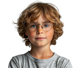 Young Boy in Glasses and Gray Shirt