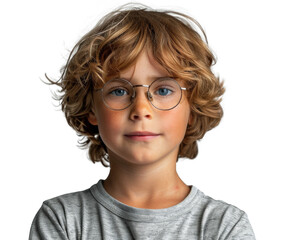 Obraz premium Young Boy in Glasses and Gray Shirt