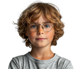 Young Boy in Glasses and Gray Shirt