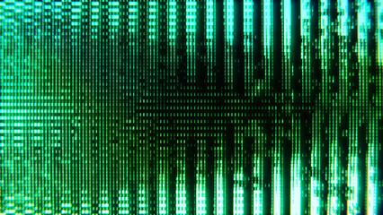 Abstract tech background. Retro green monochrome phosphor monitor display with pixel sorting glitch effect