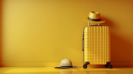 Yellow Suitcase With Hat