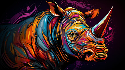 Modern illustration of a rhino. Multicolored urban art style.