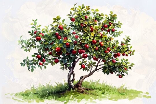 a painting of a tree with apples