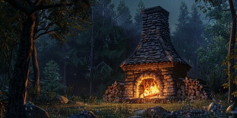 Fireplace in the woods, cozy