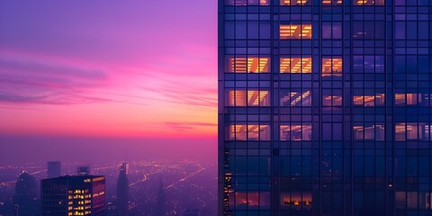 Skyscraper Office Building at Vibrant Dusk Reach for Corporate Dreams High in the Sky