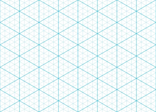 Blue isometric paper grid pattern, isometric triangular mesh background. Vector blueprint for architecture and design projects. Seamless guide for engineering or mechanical layout drawing or sketching