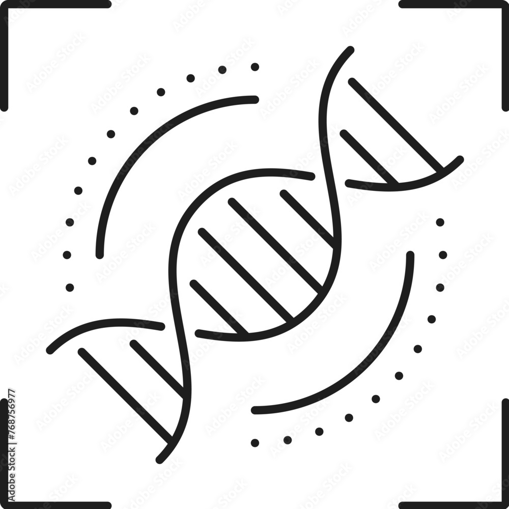 Poster DNA matching biometric identification, recognition and verification icon. Identity identification technology, access biometric verification or ID recognition thin line vector symbol with DNA spiral