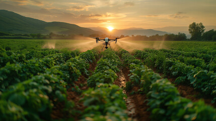 Unmanned Irrigation: Drones Redefine Agricultural Water Management,generated by IA - obrazy, fototapety, plakaty