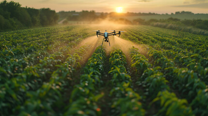 Farming of the Future: Drone Technology Revolutionizes Irrigation ,generated by IA - obrazy, fototapety, plakaty