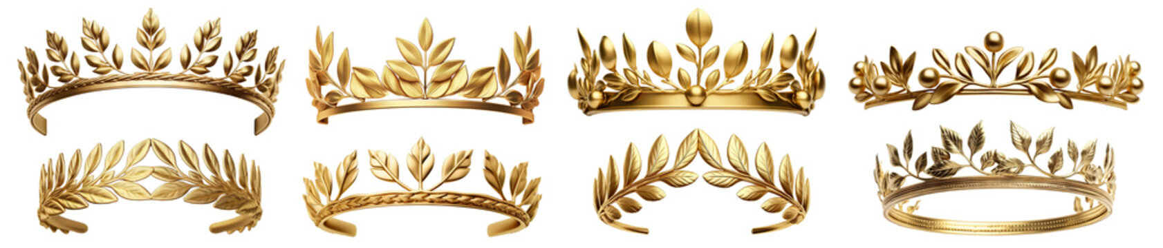 Set of golden olive crowns (laurel wreaths), cut out