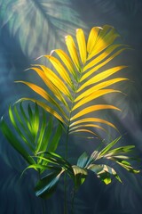 Fototapeta na wymiar Palm Tree Against Blue Wall