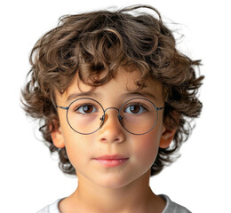 Obraz premium Young Boy With Glasses and Curly Hair
