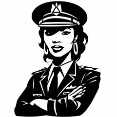 Female pilot black icon on white background. Pilot woman silhouette © BHM