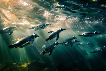 Foto op Canvas a group of penguins swimming in water © Georgeta