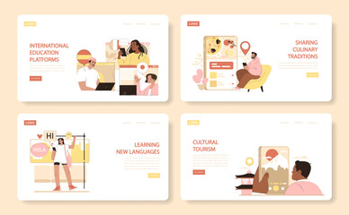 Global Learning and Cuisine Set. Vector illustration.