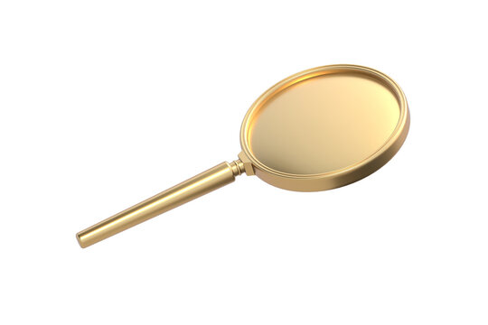 Golden magnifier isolated on white background. 3d render