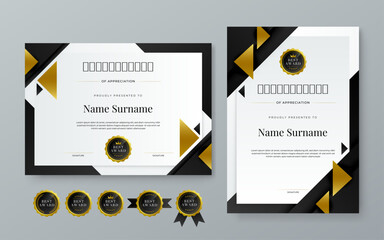 Black white and gold vector professional and modern award corporate certificate design template. For award, business, diploma, workshop, award, graduation, completion, competition and education