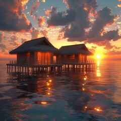 Sunset Hut on Water
