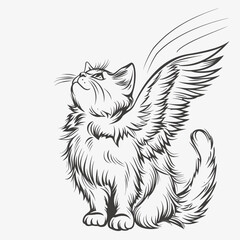 Obraz premium vector cat with wings black lines sketch .Generative AI