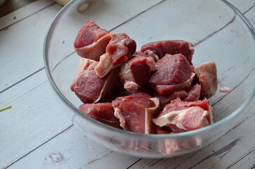 Fresh raw lamb in glass plate