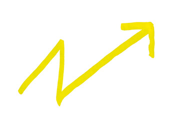 An arrow sign drawn with yellow marker on transparent background