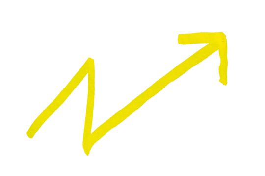 An arrow sign drawn with yellow marker on transparent background - Powered by Adobe