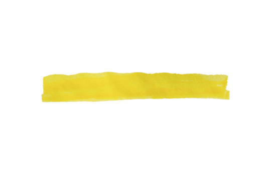 Yellow stroke drawn with marker pen on transparent background