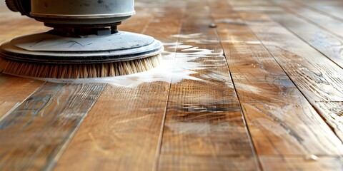 Carefully cleaning and maintaining hardwood floors to preserve their enduring beauty and protect them. Concept Protective Measures, Cleaning Techniques, Maintenance Tips, Preserving Beauty - obrazy, fototapety, plakaty