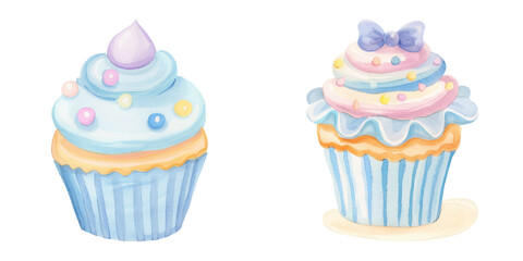  cute cupcake watercolour vector illustration 