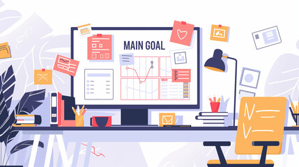 Modern Home Office Workspace with Goal-Setting Theme