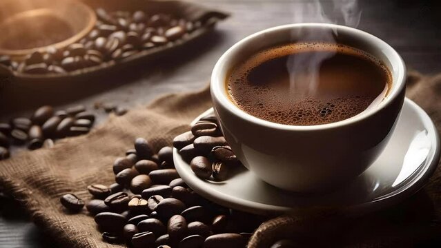 generative ai a warm cup of coffee with coffee beans