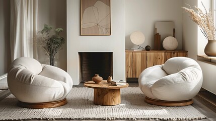 Fototapeta na wymiar Modern Living Room with Comfy Armchairs and Elegant Decor