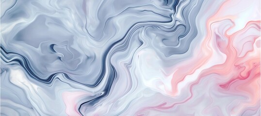 Obraz premium An abstract marbled acrylic paint ink creates painted waves, forming a textured background banner in pink and grey colors.