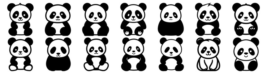 Panda silhouette set vector design big pack of illustration and icon